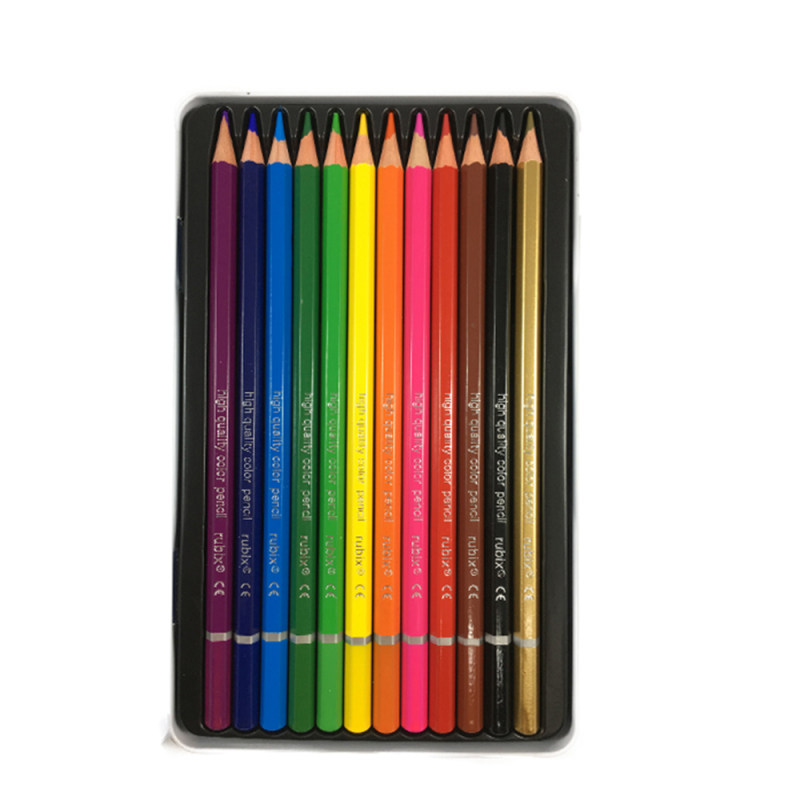 مداد رنگی 12 رنگ جعبه فلزی تخت روبیکس