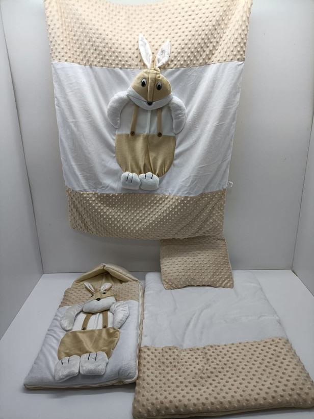 سرویس خواب مخمل برجسته عروسکی 4تیکه طرح خرگوشی رنگ کرمی