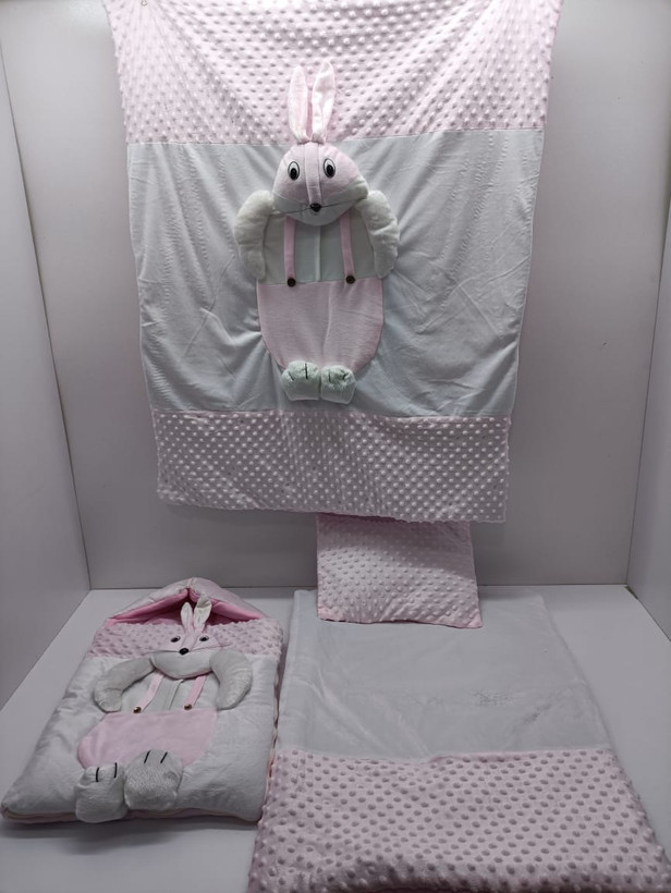 سرویس خواب مخمل برجسته عروسکی 4تیکه طرح خرگوشی رنگ صورتی